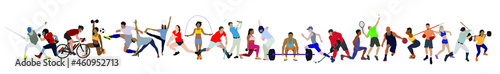 set of people doing different sports activity, set of sports person, exercising, healthy life
