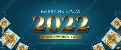 Editable text Number 2022 golden style effect on blue tosca background