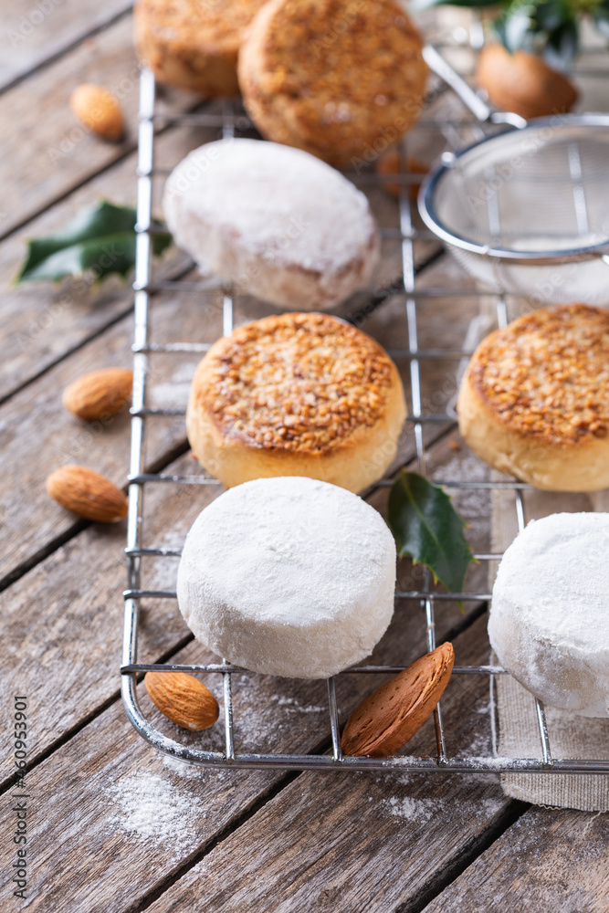 Typical Spanish Christmas sweets, shortbread mantecados and polvorones