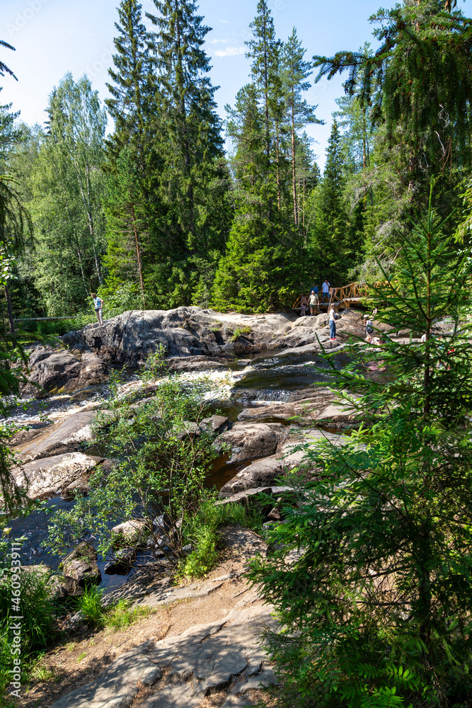 Ruskeala waterfalls on the Tohmajoki river in the Republic of Karelia in Russia