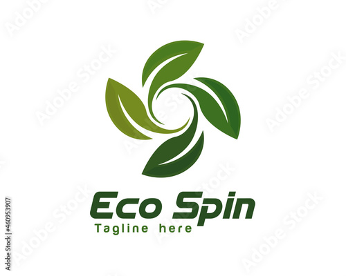 eco leaf nature spin wind energy power logo template illustration