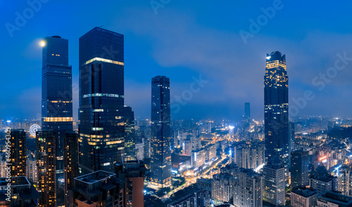 Konstfotografi Night view of urban CBD in Nanning, Guangxi, China
