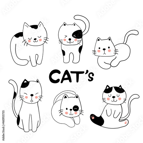 Hand drawn cats doodle cartoon style Vector
