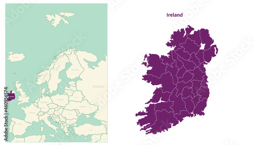 Ireland map. map of Ireland and neighboring countries. European countries border map.