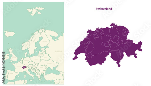 Switzerland map. map of Switzerland and neighboring countries. European countries border map.