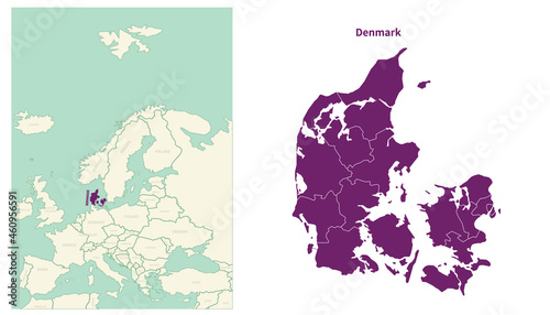 Denmark map. map of Denmark and neighboring countries. European countries border map.