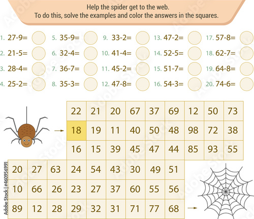  Mathematical labyrinth. To find the way, solve the examples and color the answers in the squares