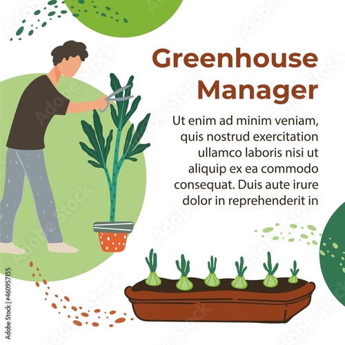 Greenhouse manager caring for plants and flowers