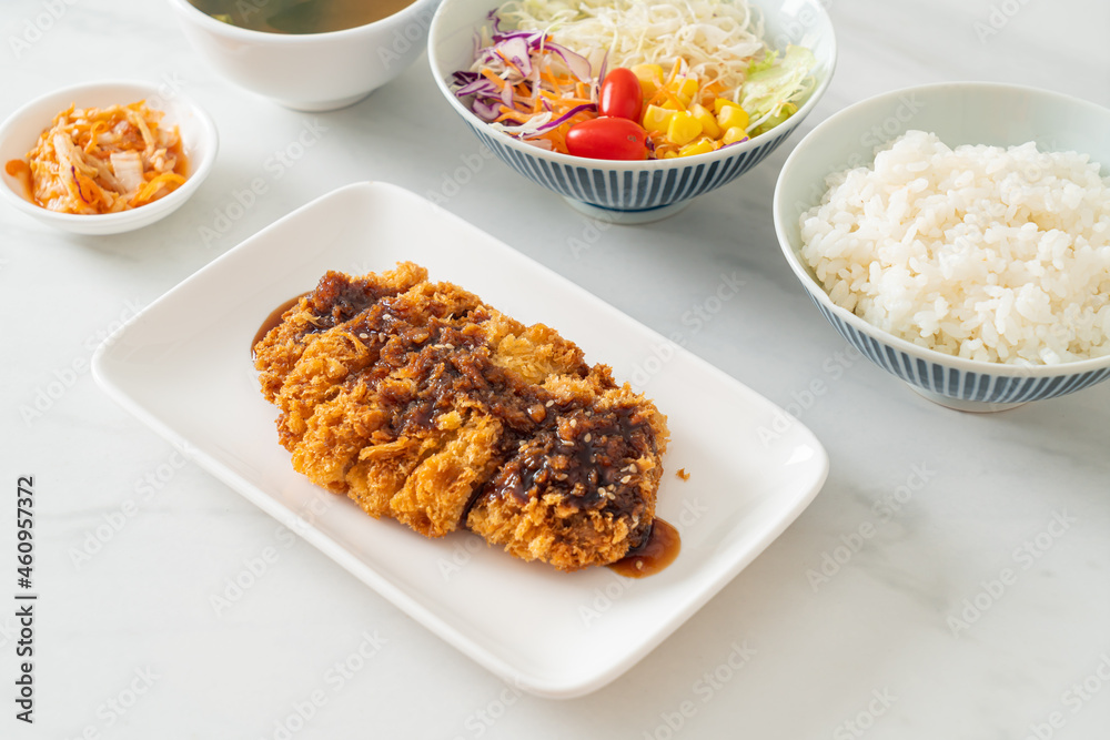 Tonkatsu - Japanese pork cutlet deep fried with rice set Tonkatsu - Japanese pork cutlet deep fried with rice set