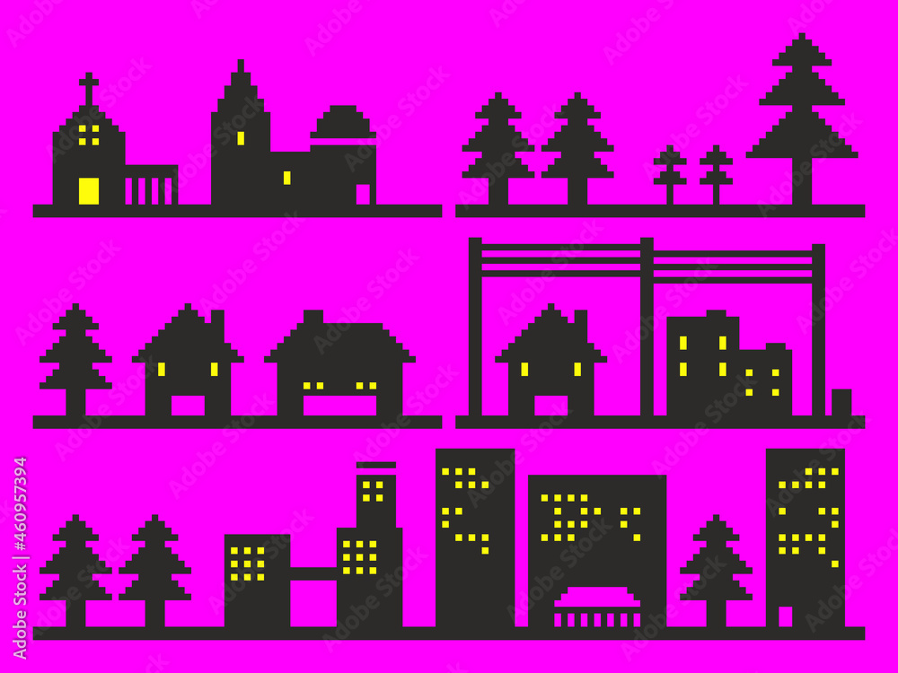 Fototapeta premium 街並みのピクセルアート
