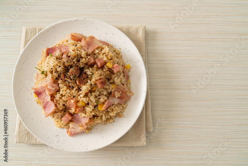 fried rice with bacon ham and black peppers