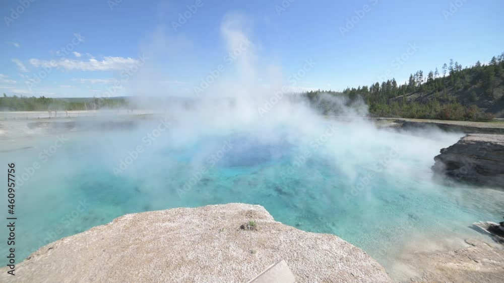 Steam Above Mineral Thermal Hot Spring Pool in Yellowstone National Park Wyoming USA, Static View, Close Up Steam Above Mineral Thermal Hot Spring Pool in Yellowstone National Park Wyoming USA, Static View, Close Up