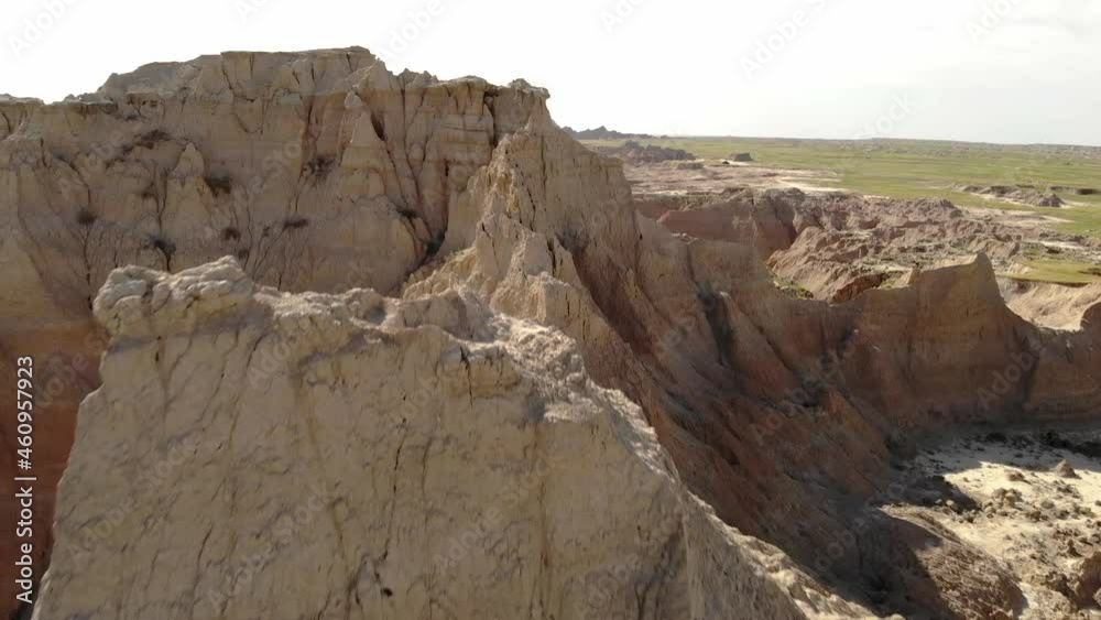 Drone Aerial View of Steep Sandstone Cliffs and Other Rock Formations, Badlands National Park, SOuth Dakota USA Drone Aerial View of Steep Sandstone Cliffs and Other Rock Formations, Badlands National Park, SOuth Dakota USA