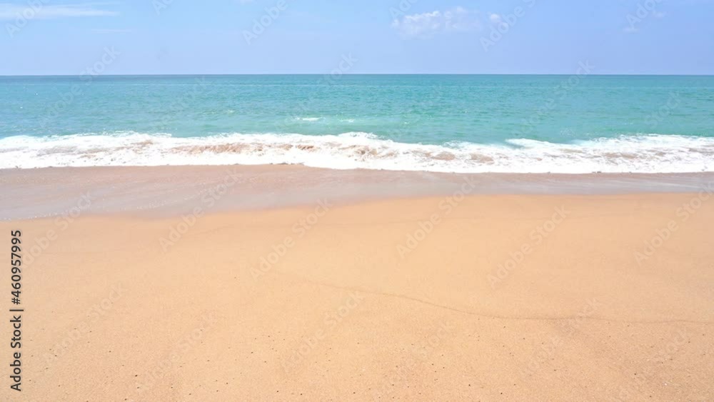Empty Wild Yellow Sand Beach with Beautiful Sea Waves Coming Toward Beach Daytime Empty Wild Yellow Sand Beach with Beautiful Sea Waves Coming Toward Beach Daytime