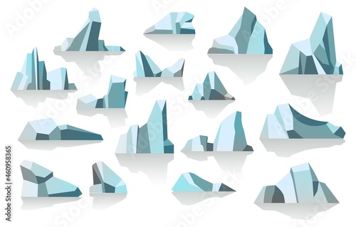 Ice floes, icebergs masses of frozen water vector