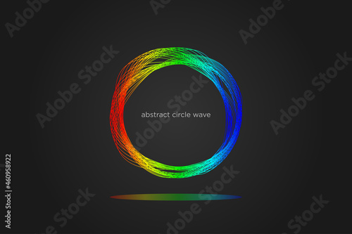 Abstract wave circle lines dynamic flowing colorful light isolated on black gradient background.Concept for of music, party, technology, modern.