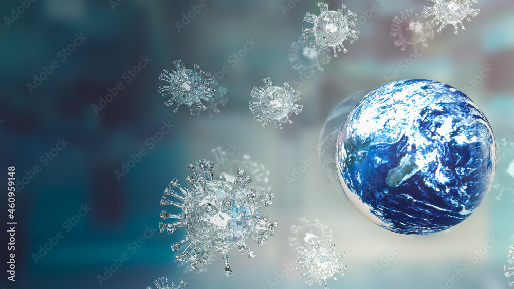 The world and virus for covid 19 or out break concept 3d rendering The world and virus for covid 19 or out break concept 3d rendering