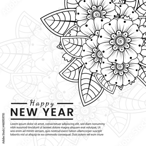 Happy new year 2022 banner or card template with mehndi flower