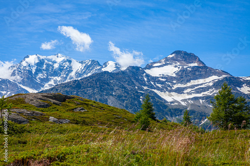 Serene mountains landscape view on Simplon Pass at sunny day © JackF