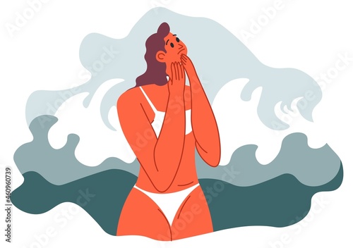 Fear of water and disasters, Aquaphobia of woman photo