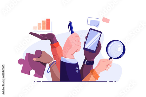 Peoples hands holding different tools