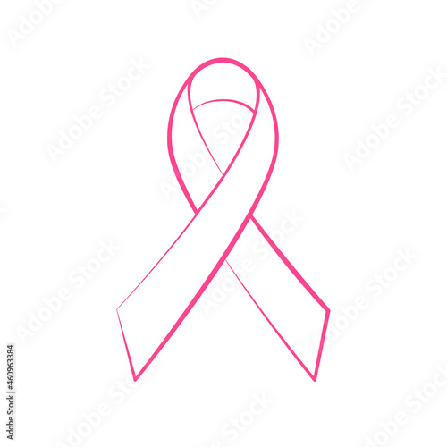 Pink ribbon outline isolated on white background, symbol of women breast cancer awareness campaign in October