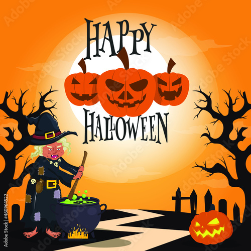 halloween background with pumpkin and bats