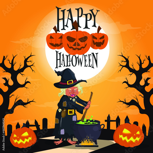 halloween background with pumpkin and bats