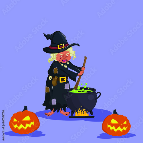 halloween witch with pumpkin