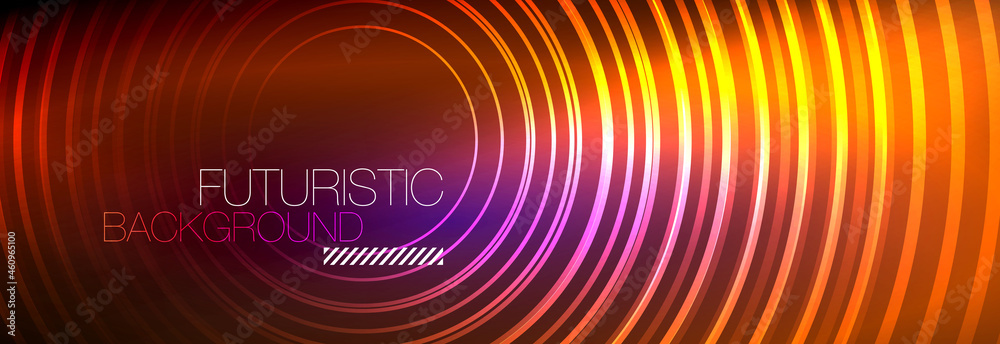 Dark abstract background with glowing neon circles. Trendy layout template for business or technology presentation, internet poster or web brochure cover, wallpaper Dark abstract background with glowing neon circles. Trendy layout template for business or technology presentation, internet poster or web brochure cover, wallpaper