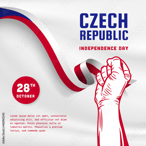 Square Banner illustration of Czech Republic independence day celebration. Waving flag and hands clenched. Vector illustration.