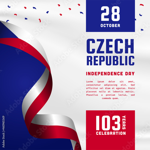 Square Banner illustration of Czech Republic independence day celebration. Waving flag and hands clenched. Vector illustration.