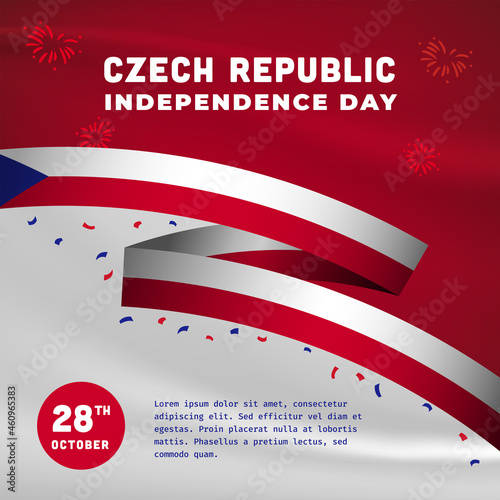Square Banner illustration of Czech Republic independence day celebration. Waving flag and hands clenched. Vector illustration.