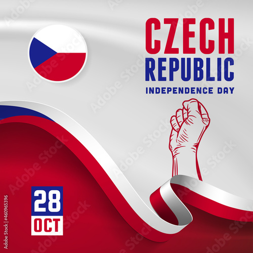 Square Banner illustration of Czech Republic independence day celebration. Waving flag and hands clenched. Vector illustration.