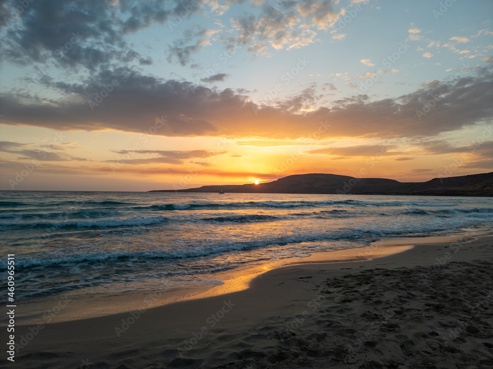 Sunset at Simos beach in Elafonisos island in Greece