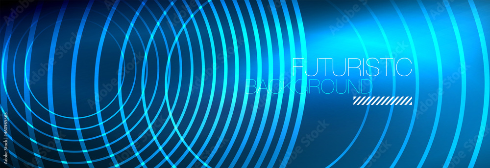 Dark abstract background with glowing neon circles. Trendy layout template for business or technology presentation, internet poster or web brochure cover, wallpaper Dark abstract background with glowing neon circles. Trendy layout template for business or technology presentation, internet poster or web brochure cover, wallpaper