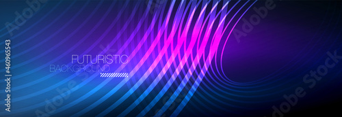 Dark abstract background with glowing neon circles. Trendy layout template for business or technology presentation, internet poster or web brochure cover, wallpaper