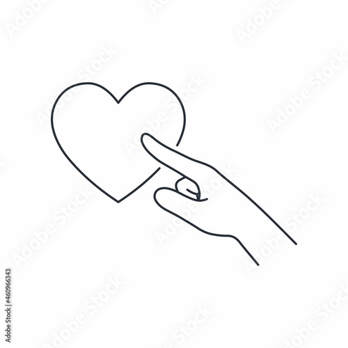 Touch the heart. Awaken emotions, desires. Vector linear icon isolated on white background.