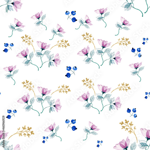 Digital Paper Wallpaper Seamless Pattern for Textiles Watercolor Delicate Flowers Pink Purple Blue