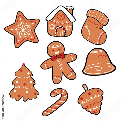 cute Christmas Gingerbread cookies collection doodle hand drawn cartoon vector