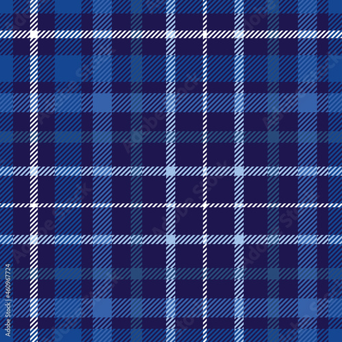 Seamless plaid check pattern in dark blue, navy and white. 