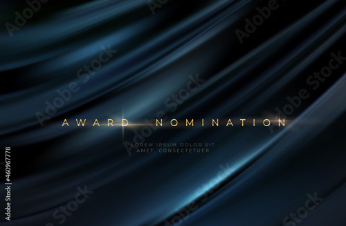 Awards ceremony luxurious black wavy background with golden text. Black silk luxury background. Vector illustration