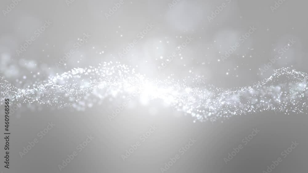 Cinematic white glowing moving particles with floating lights and snow. Magical dust with on clean background. Abstract motion of particles in 4K. Seamless loop.