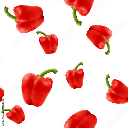 Seamless vegetable pattern. Red sweet pepper isolated on white background.