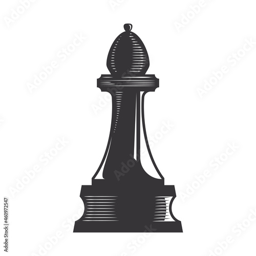 Chess Bishop vector line art illustration.