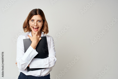 Businesswoman official job office success emotions isolated background