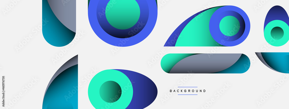 Abstract background. Minimal geometric circles and round style shapes with deep shadow effects. Trendy technology business template for wallpaper banner or background