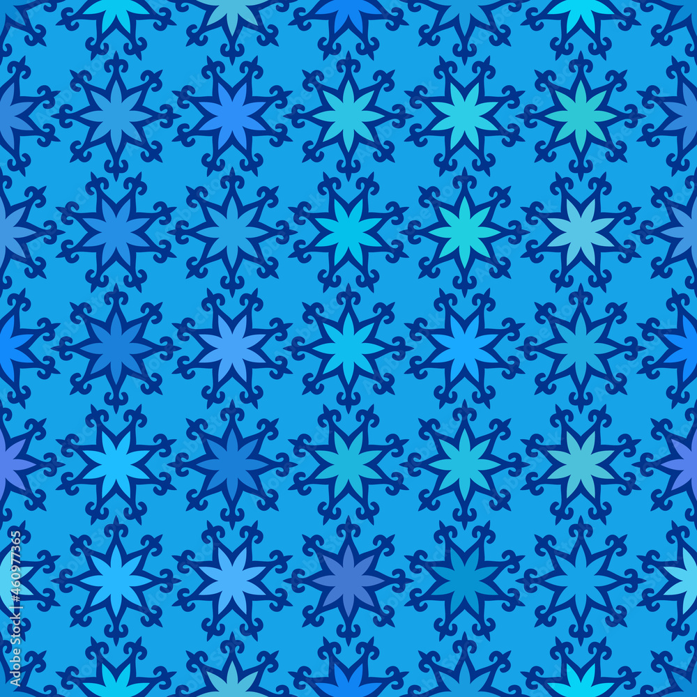 Abstract vector background Seamless central asian ornament, Blue star