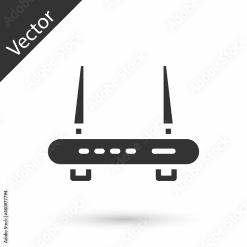 Grey Router and wi-fi signal icon isolated on white background. Wireless ethernet modem router. Computer technology internet. Vector