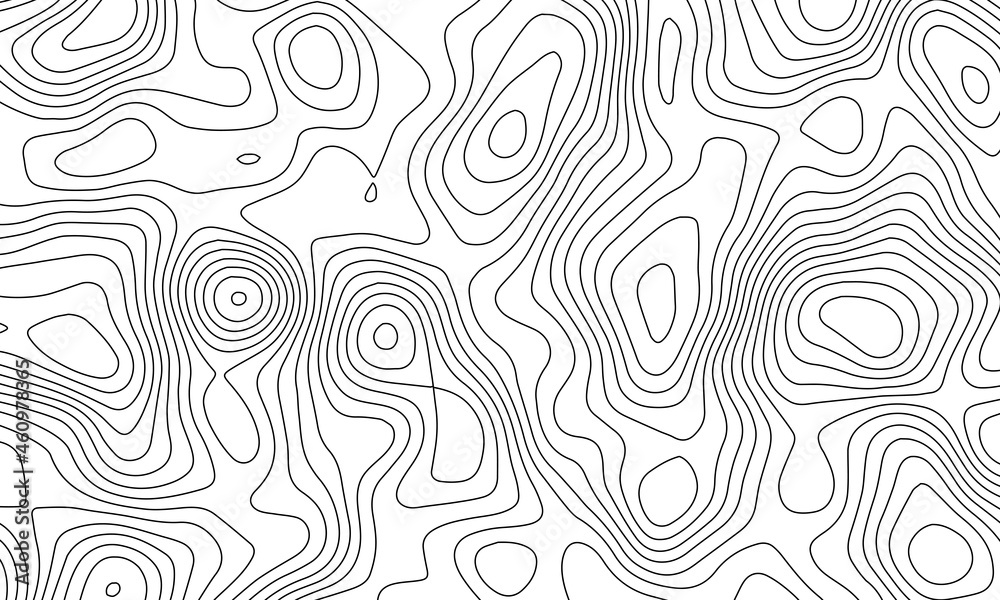 Topographic line map patterns. Black Contour and textured Background of geographic cartography terrain isolated on white drop. Horizontal banner. Vector illustration